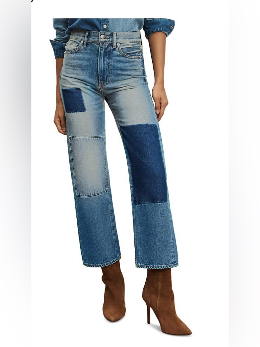 NEW VERONICA BEARD dylan patchwork straight leg jean time lapse $398 size 25